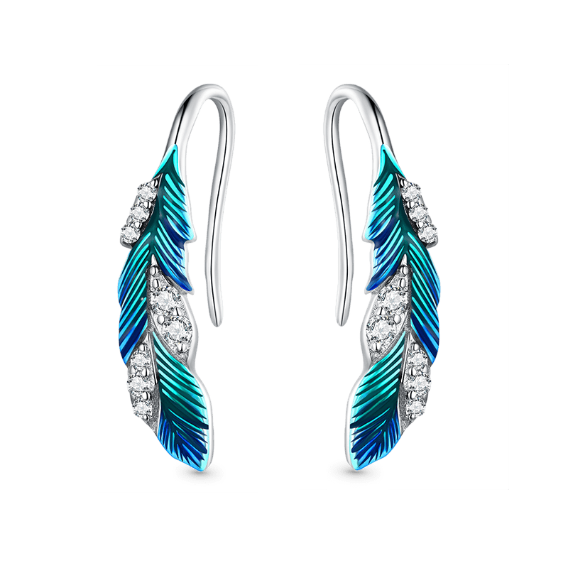 Blue Feather Dangle Earrings
