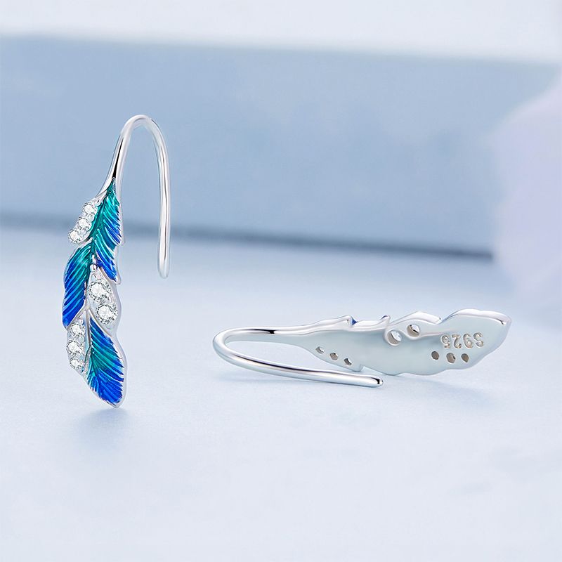 Blue Feather Dangle Earrings