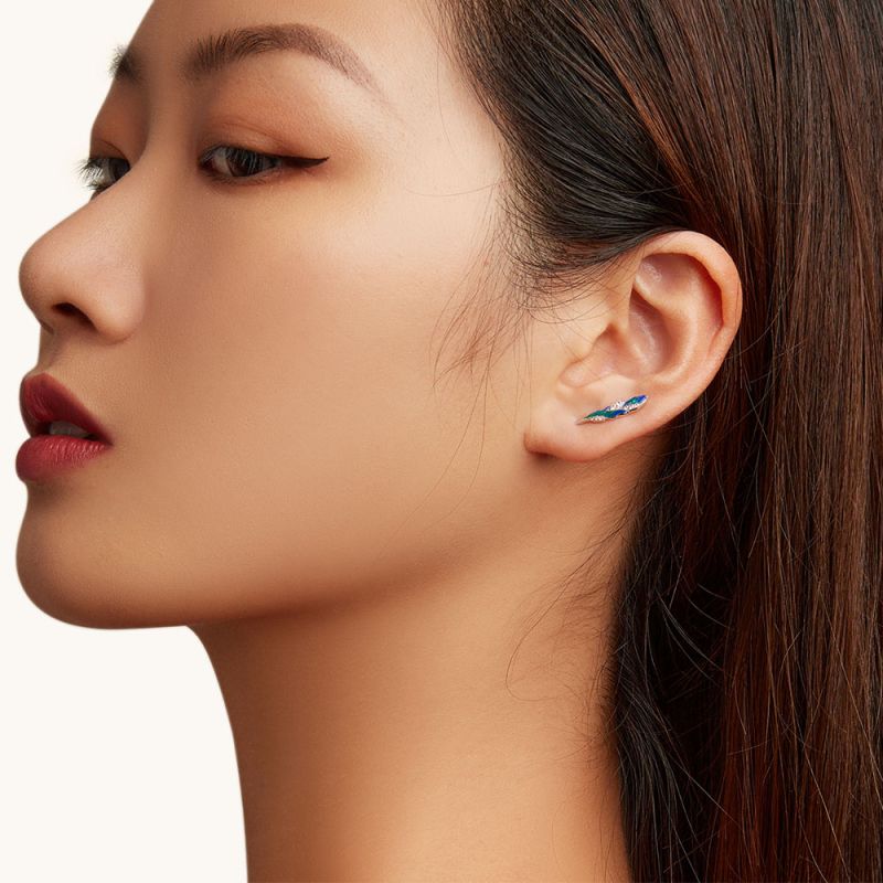 Blue Feather Dangle Earrings