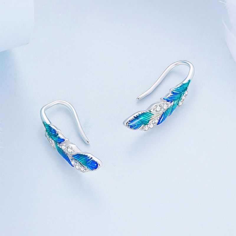 Blue Feather Dangle Earrings