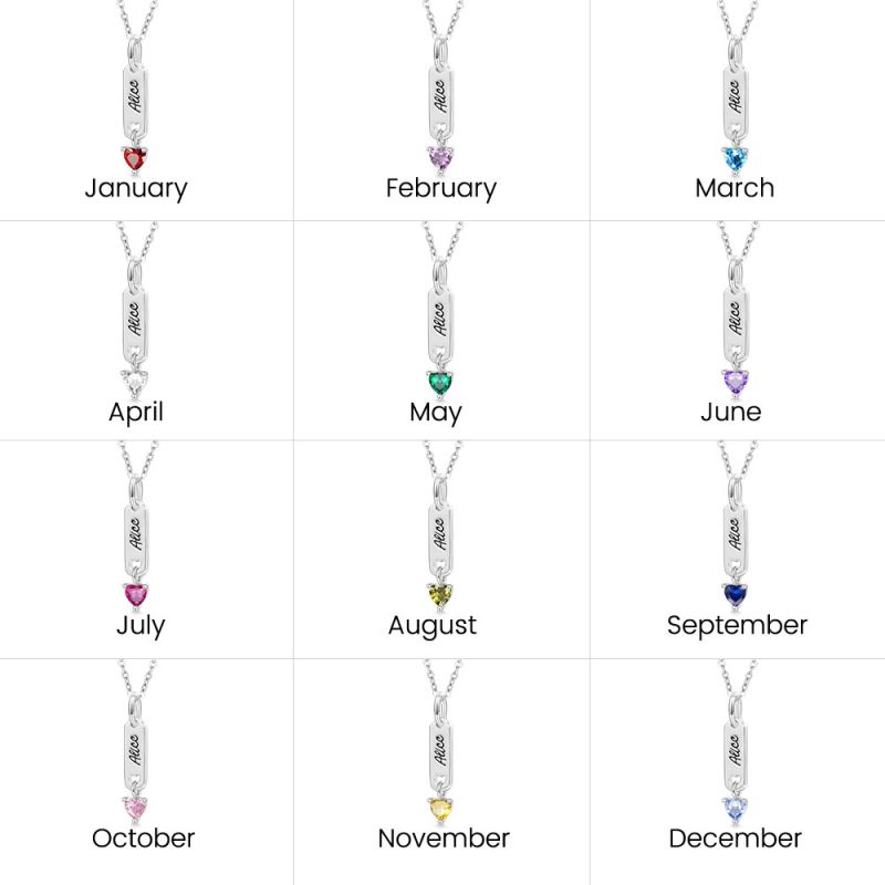 Bar Birthstone Engravable Necklace