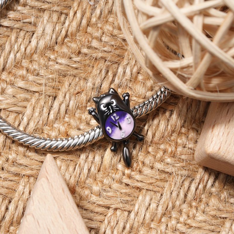 Halloween Black Cat Clock Charm