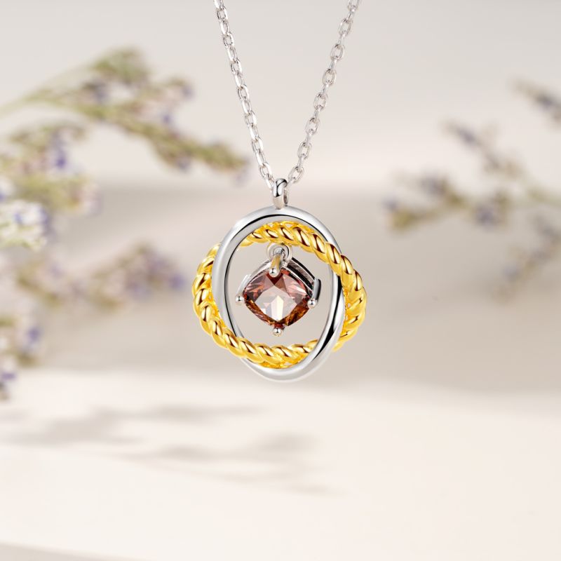 Brown Cushion Crossover Necklace
