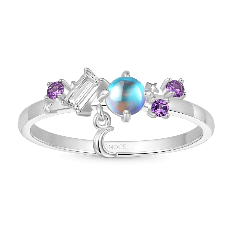 Moonstone Star Moon Ring