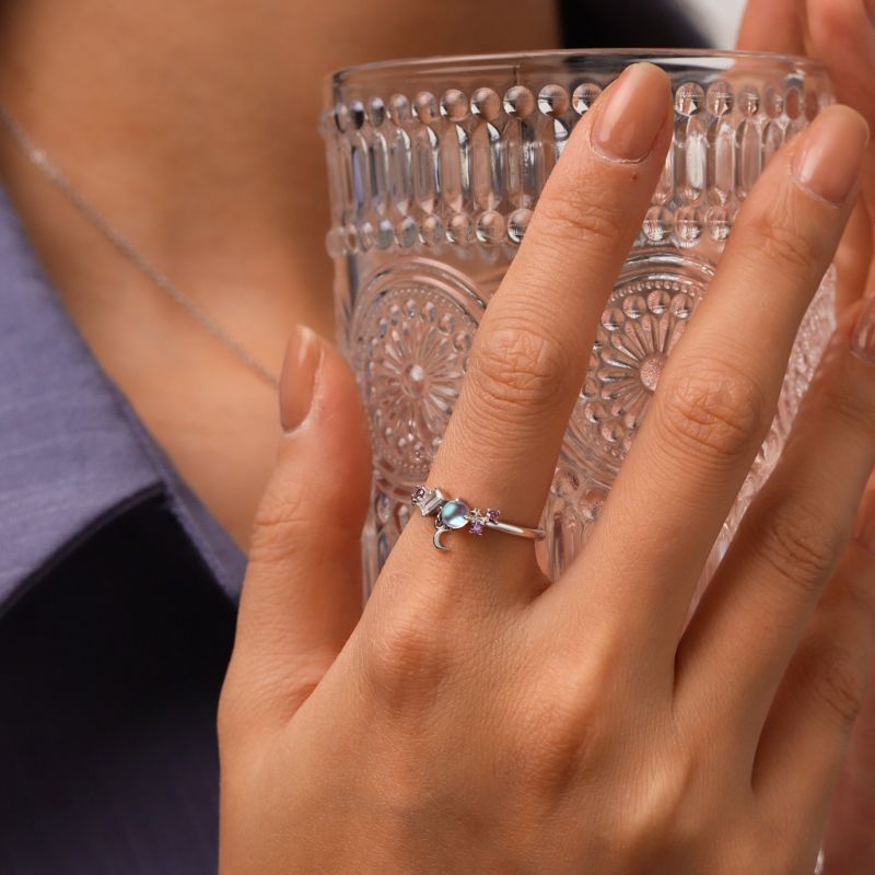 Moonstone Star Moon Ring