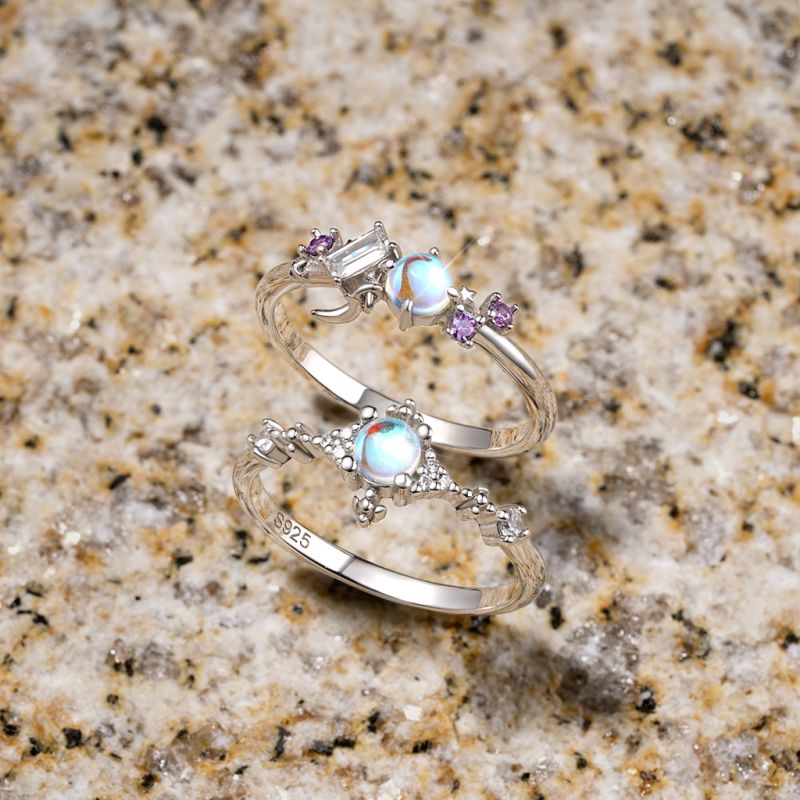 Moonstone Star Moon Ring
