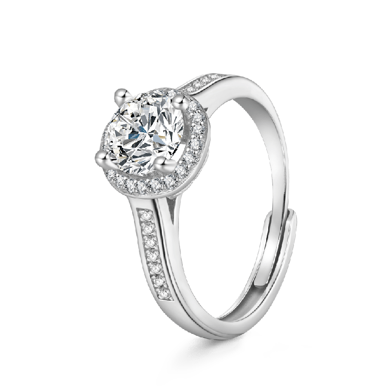 Shiny Round Halo VVS Moissanite Ring