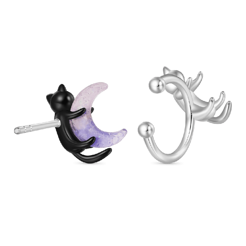 Black & White Cat Asymmetrical Ear Clips
