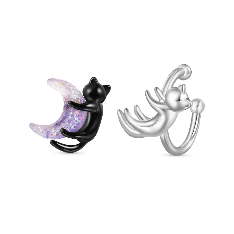 Black & White Cat Asymmetrical Ear Clips