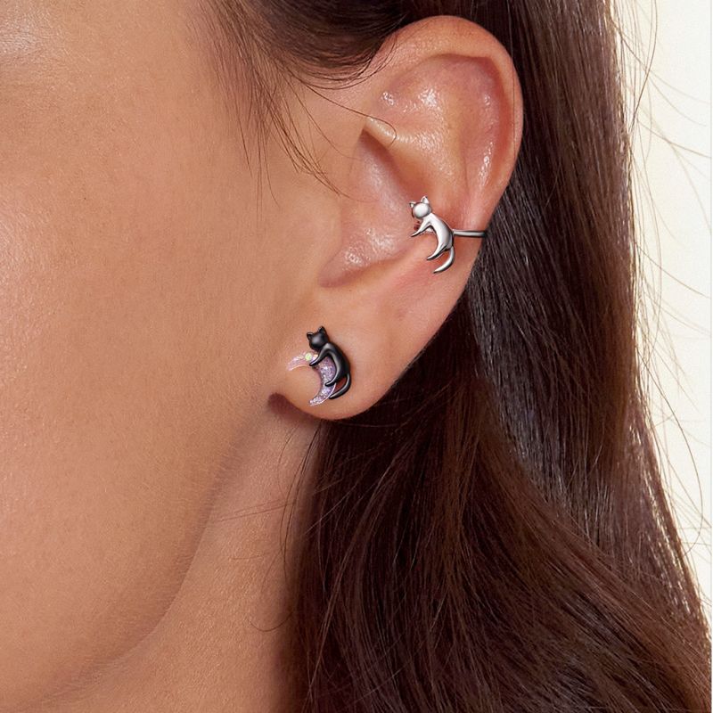 Black & White Cat Asymmetrical Ear Clips